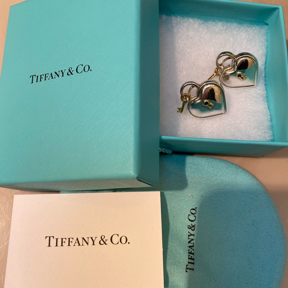 Authentic Tiffany 1837 chunky Heart Locket earrings with dangling keys!